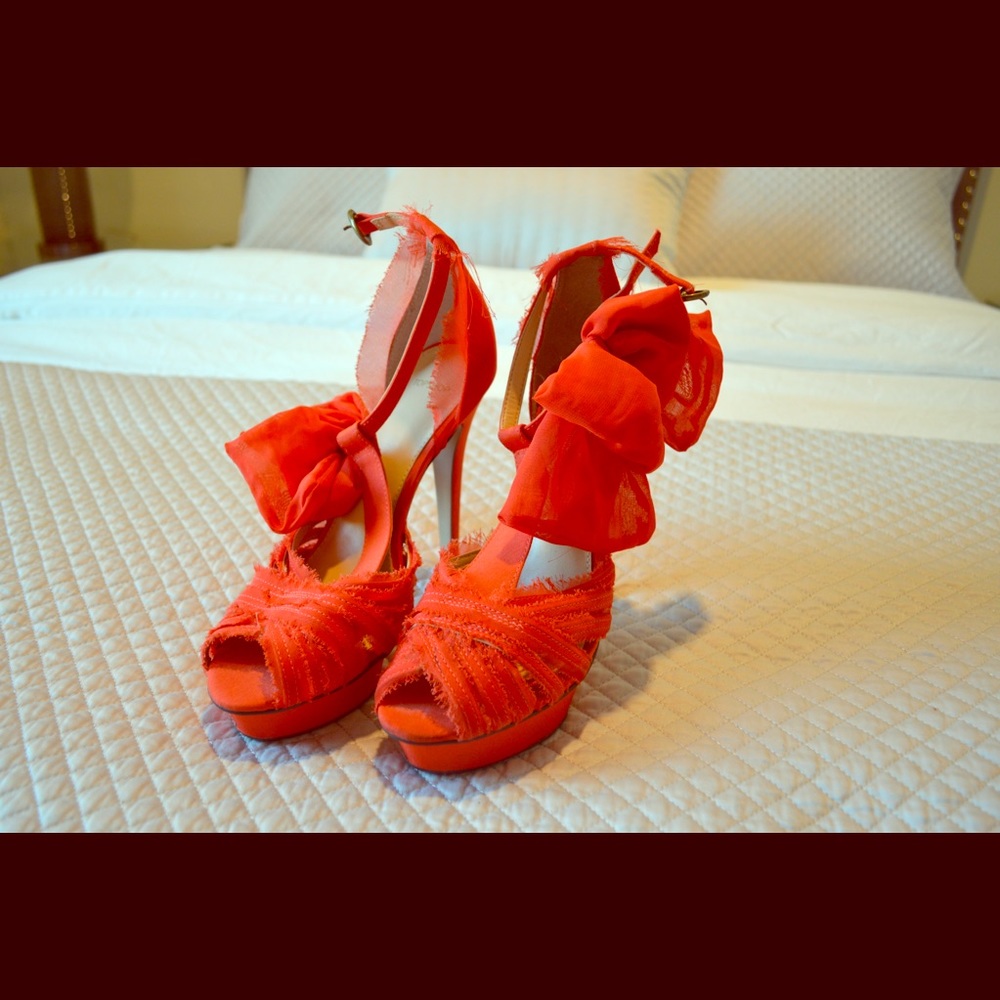TopShop Bow Detail Silk Blend Strappy High Heels